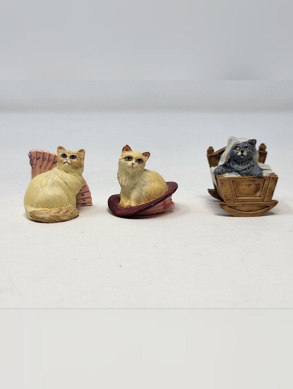 Lenox Miniature Victorian Cat Thimbles Kitty Fan Hat Cradle set of 3